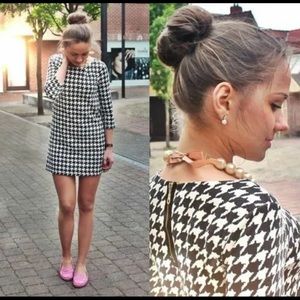 Zara trafaluc black and white plaid elegant midi mini dress XS